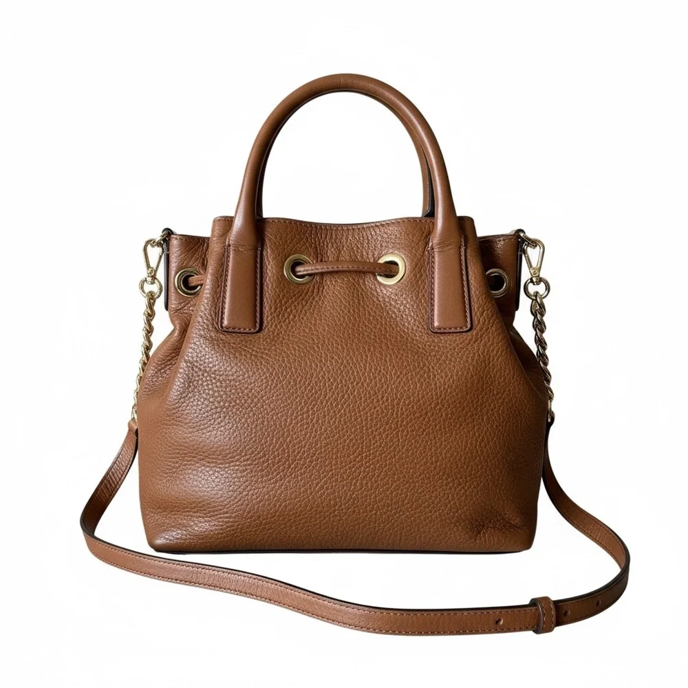 Michael Kors Camden Luggage Brown Leather Medium Drawstring Satchel